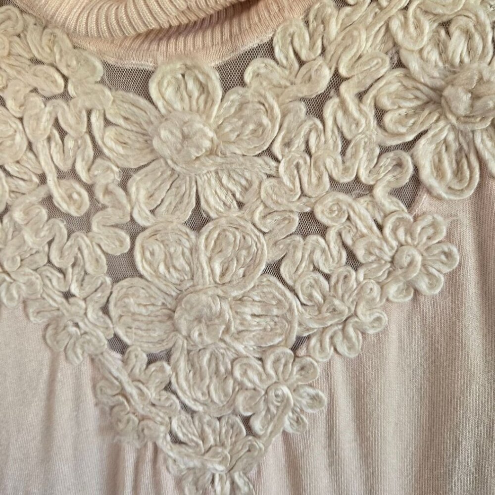 Boston Proper Floral Lace Embroidered Cowl Neck Sweater Blush Pink Size L - Picture 4 of 9